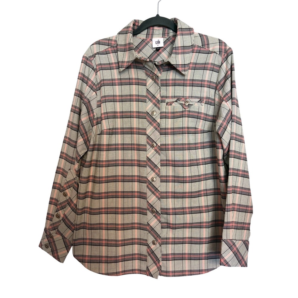 New Cabi‎ Hideout Shacket Plaid Cheer Green Pink Shirt Jacket Medium Workshop